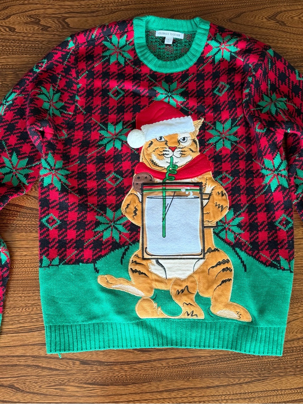 Men's Holiday Cat Sweater - Red & Green